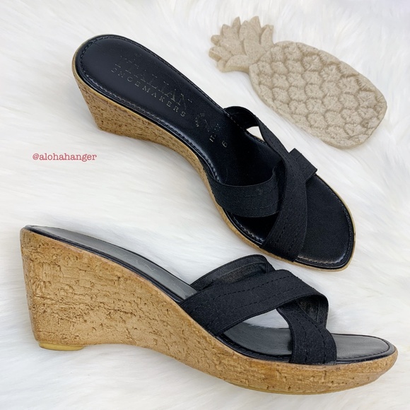 Italian Shoemakers Shoes - Italian Shoemakers Black Faux Cork Wedges! EUC!